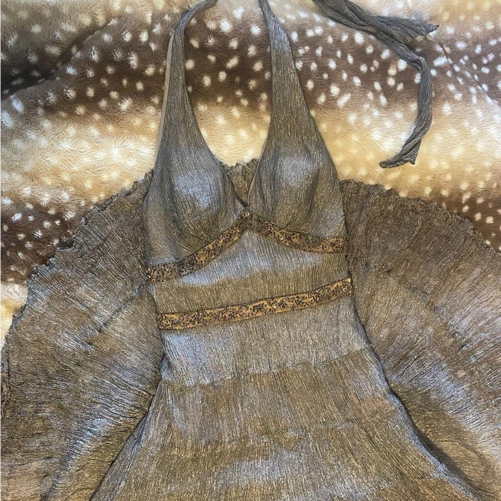Vintage Cache Metallic Halter Midi Cocktail   Dress  size 4